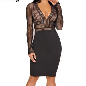 Deep V-Neck Patchwork Lace Mini Bodycon Dress